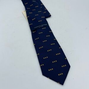 Tommy Hilfiger NWT Navy Blue Silk Men’s Tie Made In USA Gold Stars New Vintage